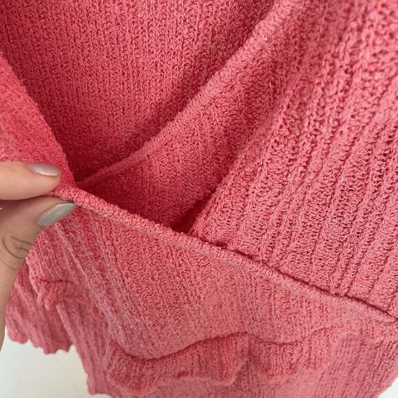 Y2K Knit Babydoll Top L Pink Ruffle Wrap Silk Linen Fairy Coquette Cottage Boho - Picture 5 of 7